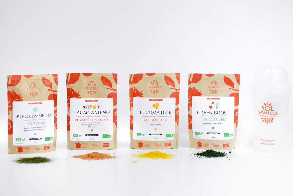 Supeboissons sol semilla super aliments spiruline maca klamath cacao