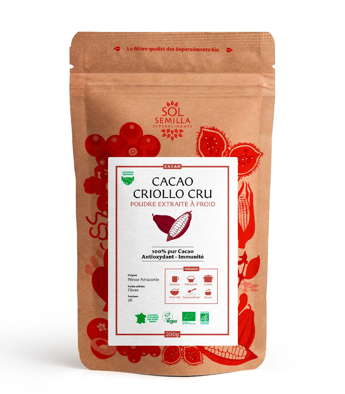 Raw Organic Cacao Criollo beans from Fairtrade - 250g