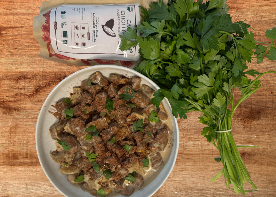 Gnocchis patate douce au Cacao, sauce champignons