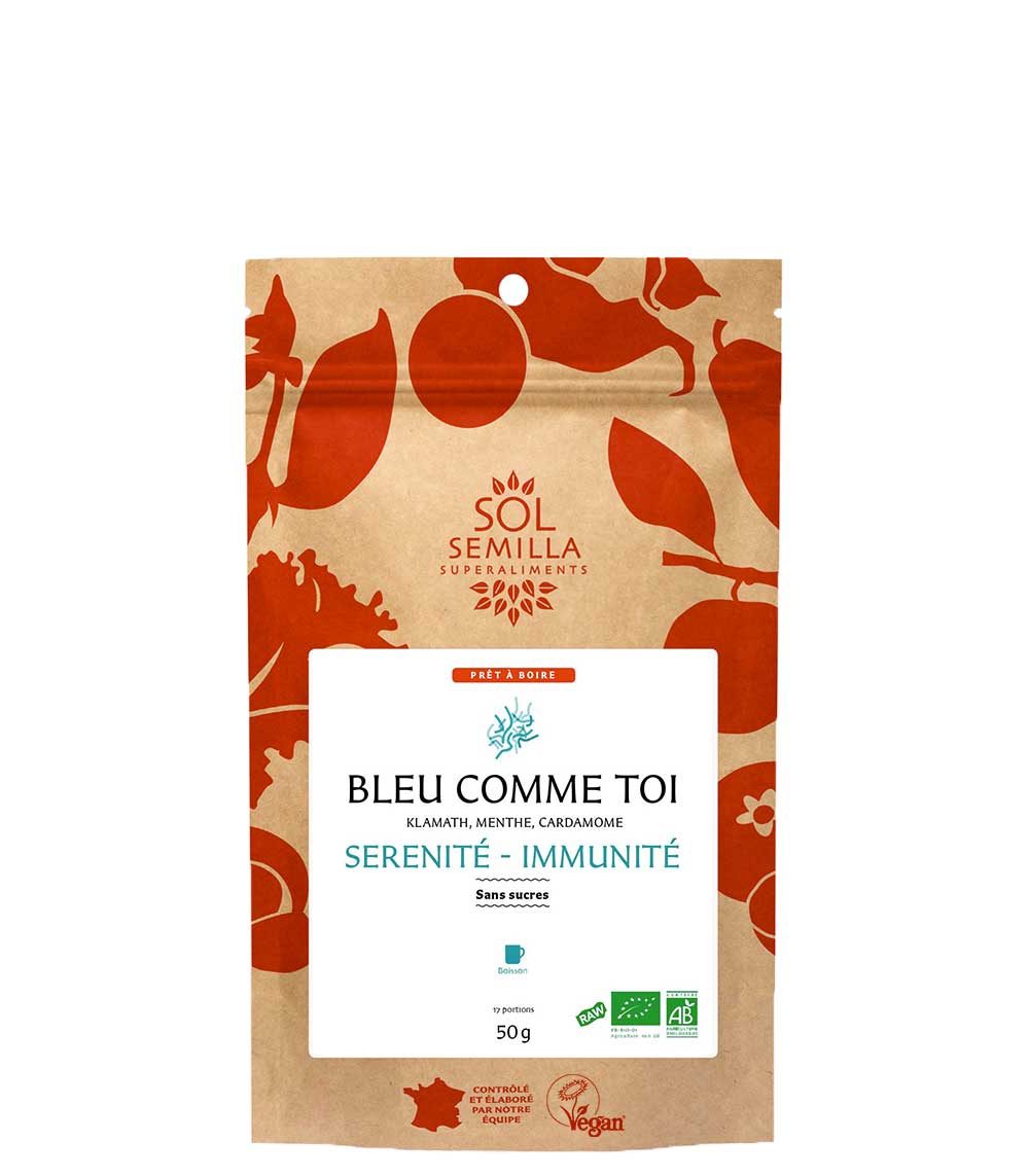 Boisson bleu comme toi sol semilla klamath menthe cardamone bio immunité