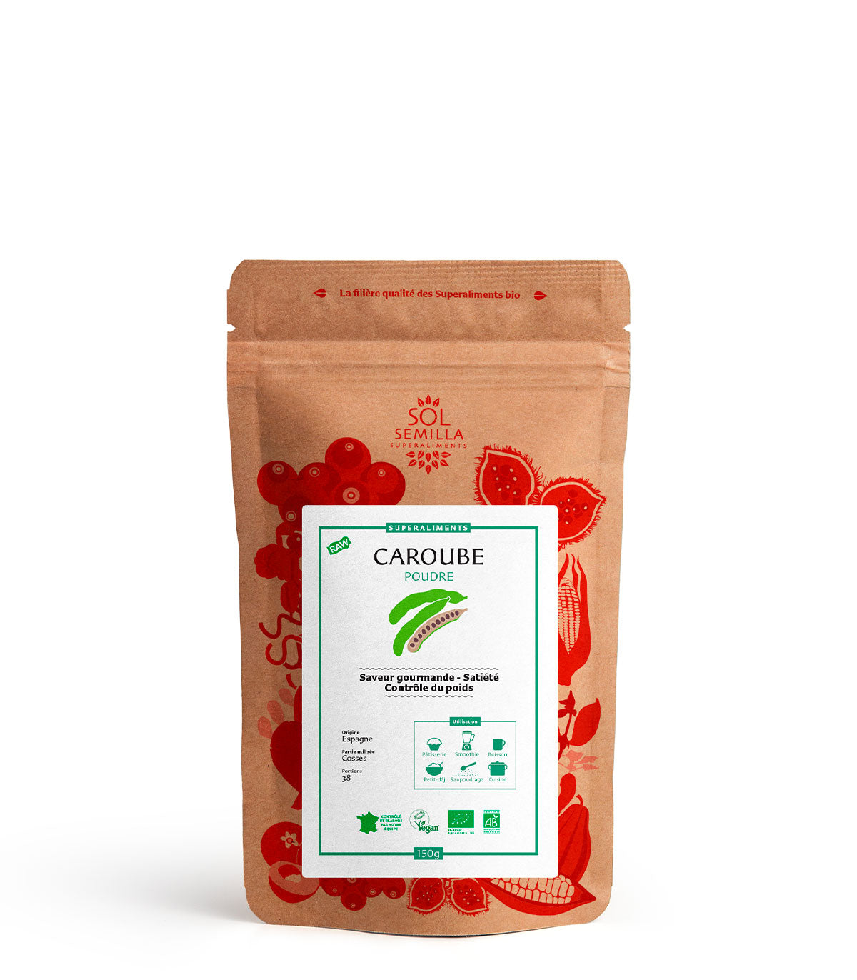 Caroube Crue Méditerranéenne BIO - Poudre - Sol Semilla